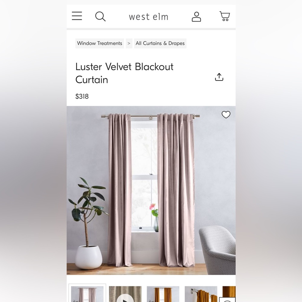 Pair of West Elm Velvet Blackout Curtains